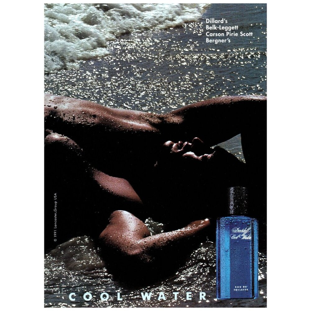 1993 Davidoff Cool Water Men's Cologne Vintage Print Ad Man at Beach Wall Art